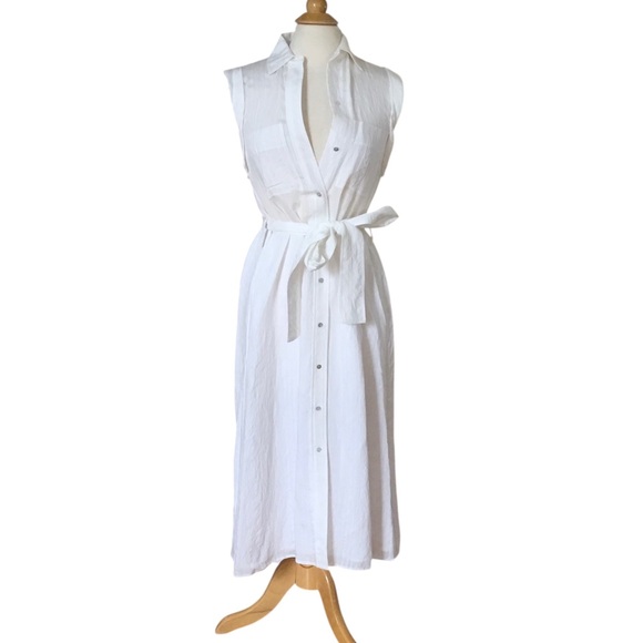 Vince Dresses & Skirts - Vince White Rolled Sleeve Striped Midi Shirtdress XS